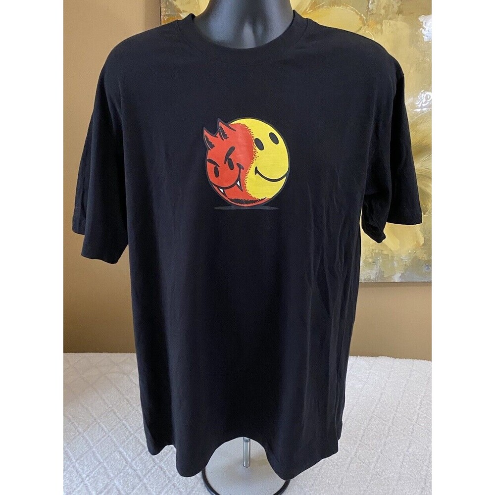 Vintage Market Smiley 2 Sided Good Vs Evil Face Print NWT Men’s Black Tee Size L